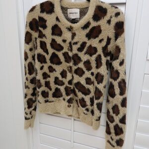 Leopard Print Fuzzy Cardigan XS